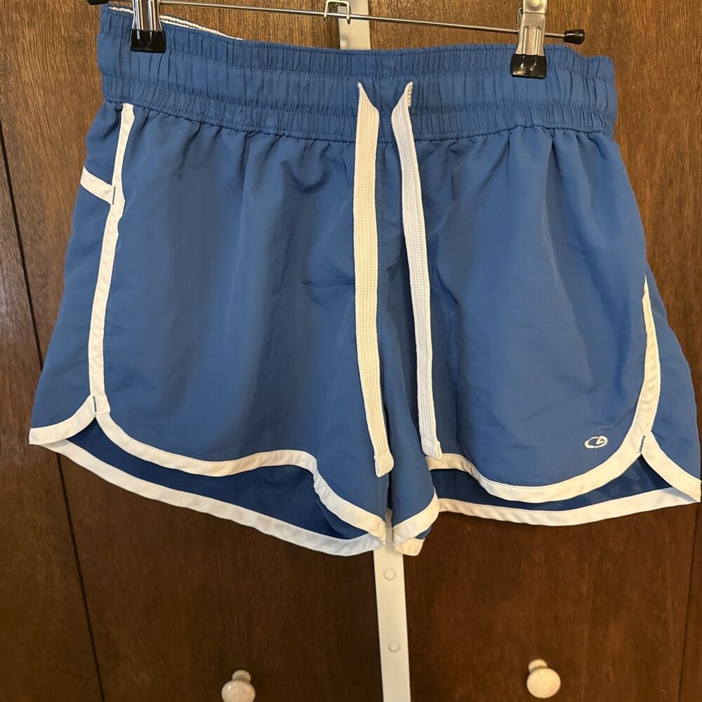 Champion Retro Shorts 3.5"Inseam Women's Multi Lined Sz L Blues/white Trim